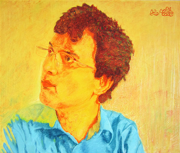 Banasik, Autoportret 2014 (Jaskrawy), olej na pł&oacute;tnie, 50x60cm